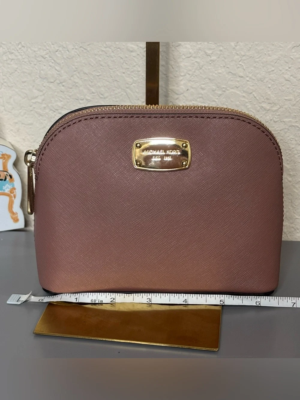 Michael Kors Dusty Rose Saffiano Cosmetic Pouch with Gold Hardware